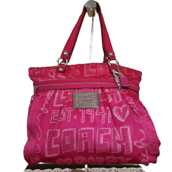 Rare Coach Poppy Story Patch Pink Shoulder Bag Purse - Picture 1 of 16